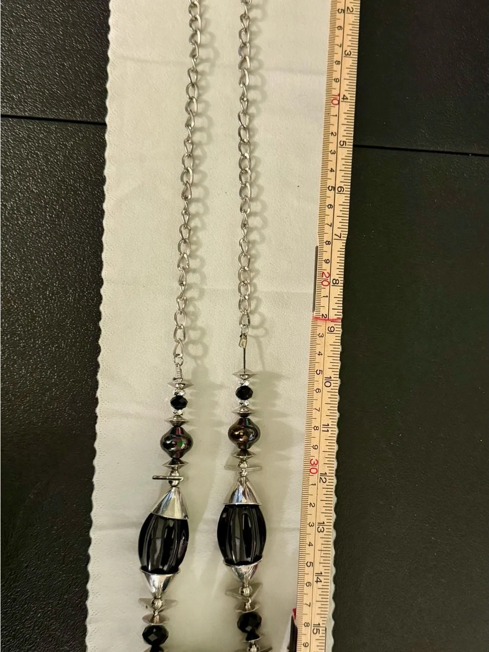 Chunky Black Beaded Necklace with Silver Accents